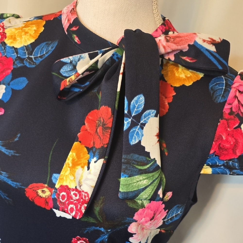 New York & Company Navy Floral Midi Dress - Picture 2 of 5